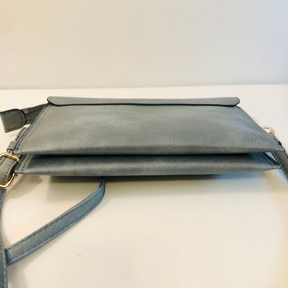 Clutch Cross-Body Bag/Purse Pale/Baby Blue Gold Tone Vegan Prep Core Classy - Picture 9 of 9